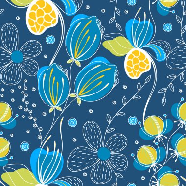 Çiçek seamless modeli. Çizilmiş Çiçekler teslim