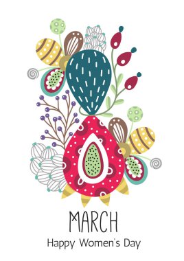 8 Mart. Kadınlar günün kutlu olsun. Çiçek sekiz rakamı. Bahar tatili. Yaratıcı el çekilmiş renkli soyut çiçek