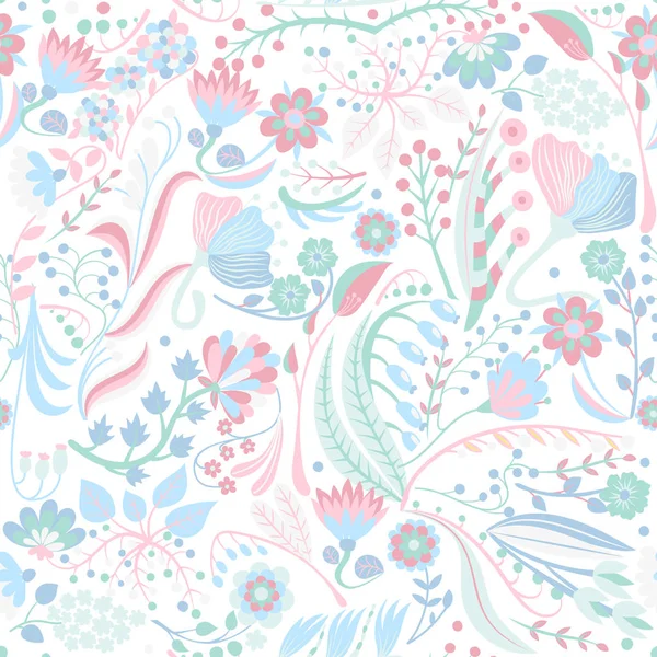 Florales nahtloses Muster. handgezeichnete kreative Blumen. bunte künstlerische Hintergrund mit Blüte. abstraktes Kraut — Stockvektor