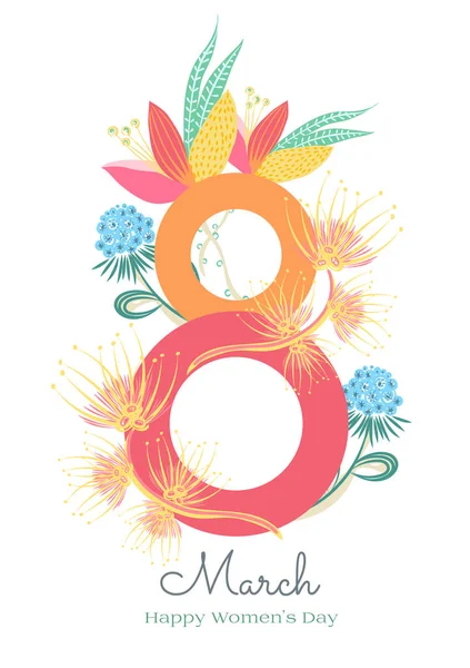 8 de Março. Feliz Dia das Mulheres. Figura floral de oito. Férias. Mão criativa desenhado flores abstratas coloridas Ilustração De Bancos De Imagens