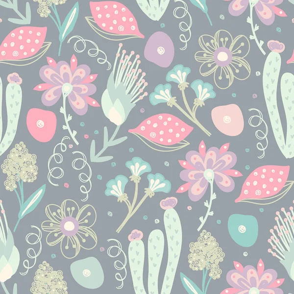 Florales nahtloses Muster. handgezeichnete kreative Blumen. bunte künstlerische Hintergrund mit Blüte. abstraktes Kraut — Stockvektor