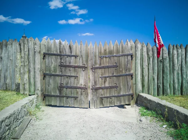 Antigua Puerta Madera Reserva Nacional Khortytsia Island Zaporozhye Ukarine Agosto — Foto de Stock