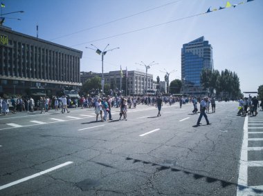 Bağımsızlık günü Ukrayna'nın Ana Meydanı, Zaporozhye, Ukrayna, 24 Ağustos 2018 üzerinde.