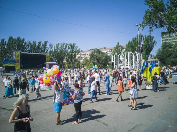 Día Independencia Ucrania Plaza Principal Zaporozhye Ucrania Agosto 2018 Imagen de archivo