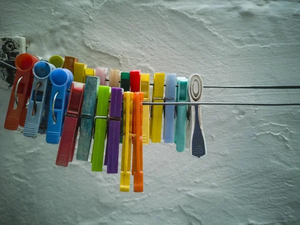Plastic Colored Laundry Hooks Colored Latches Used Drying Clothes Istanbul — Stock Photo, Image