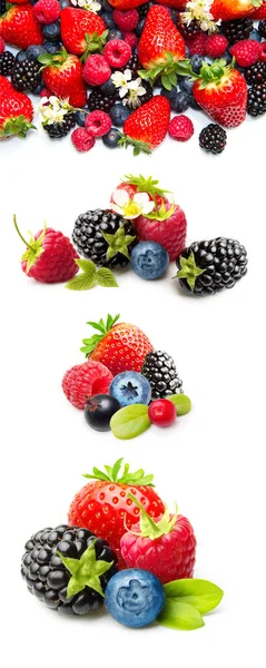 Fruits Aliments Baies Framboises Mûres Fraises Bleuets Rouges Sains Frais — Photo