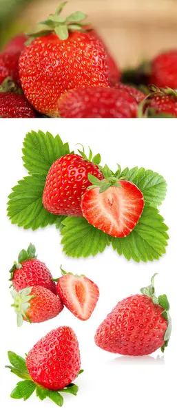 Morangos Vermelhos Saudáveis Doces Sobre Fundo Branco Erdbeeren Rote Gesunde — Fotografia de Stock