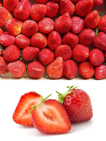 Morangos Vermelhos Saudáveis Doces Sobre Fundo Branco Erdbeeren Rote Gesunde — Fotografia de Stock