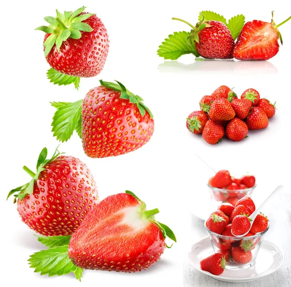 Morangos Vermelhos Saudáveis Doces Sobre Fundo Branco Erdbeeren Rote Gesunde Fotografia De Stock