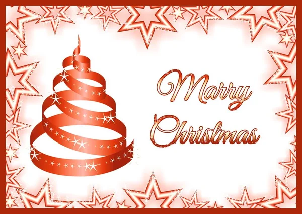 Karácsonyi Illusztrált Kártya Képeslap Piros Ajándék Kártya Karácsonyi Üdvözlőlap Ajándékra — Stock Fotó