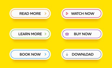 Vektör modern malzeme tarz düğme kümesi. Farklı renkleri anahat konturlar ve gölgeler ile beyaz formlar üzerindeki simgeler.