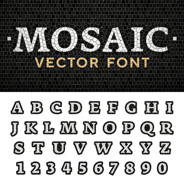 Mosaic Floor Style Font Letras Latinas Números Feitas Pedras Pavimento —  Vetores de Stock