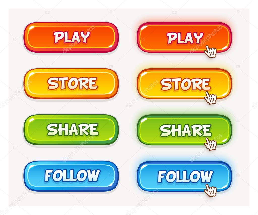 Set of game user interface buttons on white background