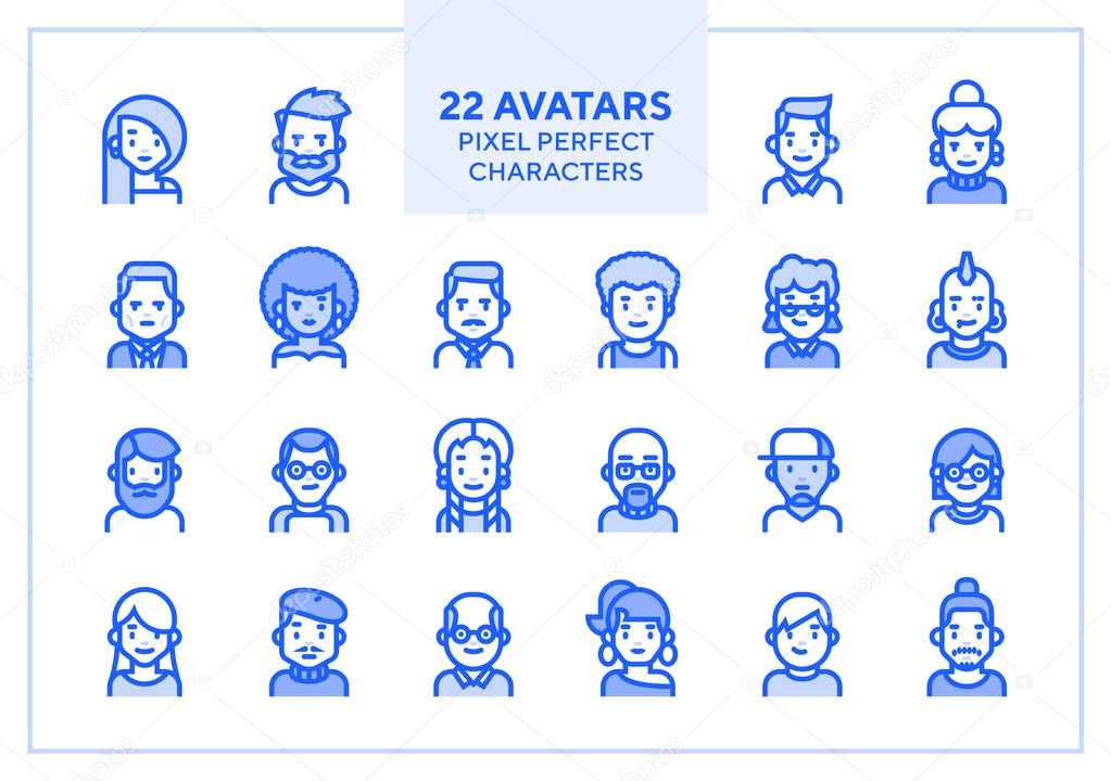 set of users avatars and profile picture in minimalistic icons for website