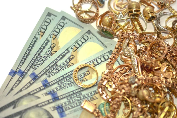 Antique Chest Golden Jewelry Dollar Money — Stock Photo, Image