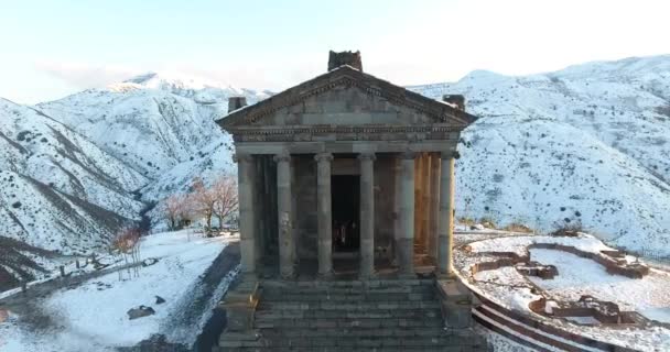 Vackra Garni Templet Armenien Vinter — Stockvideo