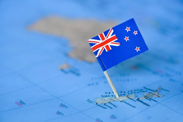 Map with flag of New Zealand