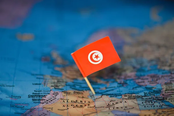 Map with flag of Tunisia
