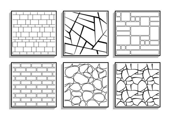 Set of seamless stone textures. Black and white patterns of brick materials