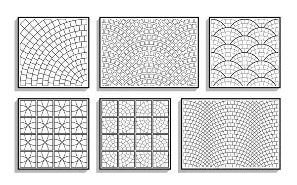 Set of seamless round pavement textures. Black and white patterns of stone materials