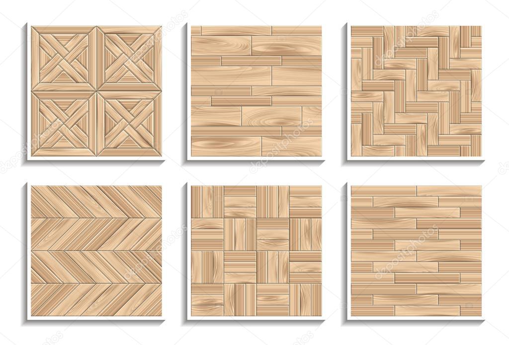 Set of seamless parquet textures. 3D patterns of wooden materials