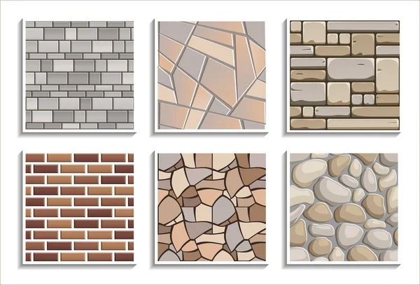 Conjunto de texturas de pedra sem costura. Vetor padrões repetidos de material de tijolo 3D —  Vetores de Stock