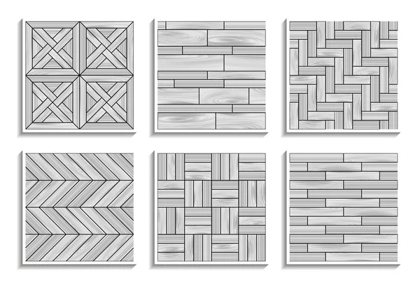 一套灰色无缝镶木地板纹理。木材材料的黑白图案 — 图库矢量图片