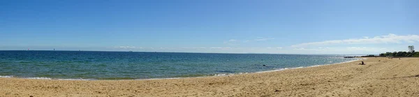 Panorama Vista Praia Brighton Melbourne Austrália Pela Manhã Verão Março — Fotografia de Stock