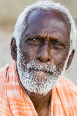 Tanımlanamayan Sadhus hacılar adanmışlar, portresi turuncu kıyafetler giymiş.