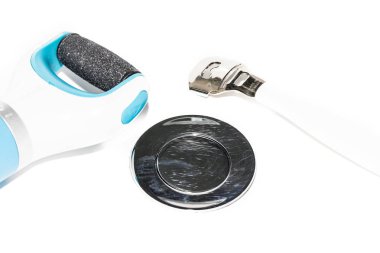 Pedikür beyaz lavabo aksesuarları araçları. Sağlık ve güzellik bakım kavramı