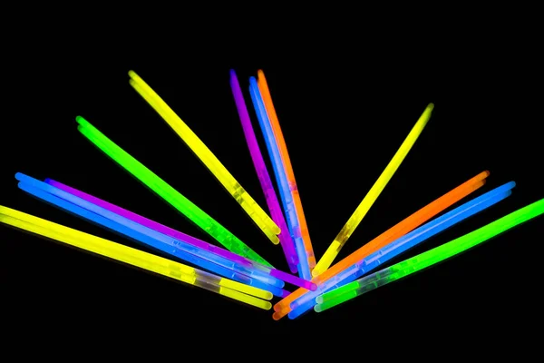 Colorful Fluorescent Light Neon Glow Stick Mirror Reflection Black Background — Stock Photo, Image