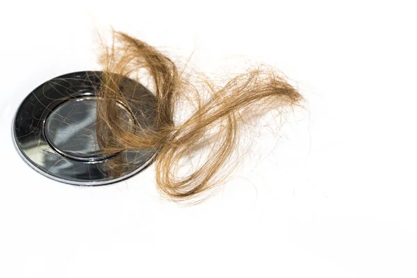 Haarausfall Waschbecken Lange Braune Haare Auf Weißem Waschbecken Badezimmer Gesundheitskonzept — Stockfoto
