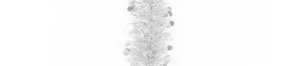 Karácsony Ezüst Szürke Garland Fénykép Fehér Háttér Banner Panorámás — Stock Fotó