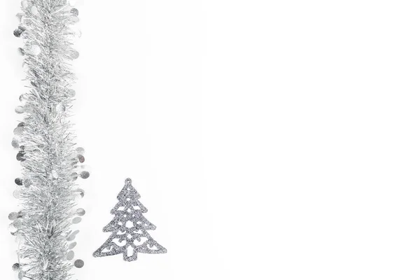 Christmas Silver Grey Garland Silver Trees Decoration Photo White Background — Stock Photo, Image