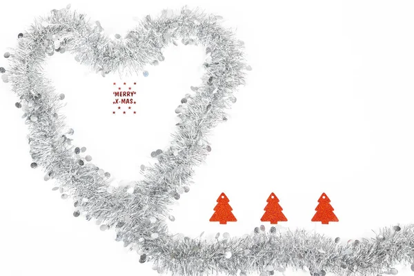 Vánoční Stříbrné Šedé Věnec Zdobení Foto Jako Srdce Pro Lásku — Stock fotografie