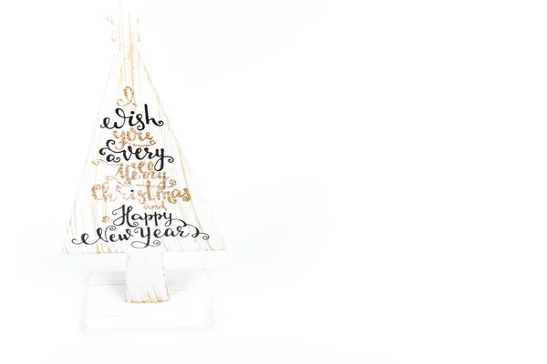 Beautiful Minimal Christmas Wood White Tree Merry Christmass Happy New — Stock Photo, Image