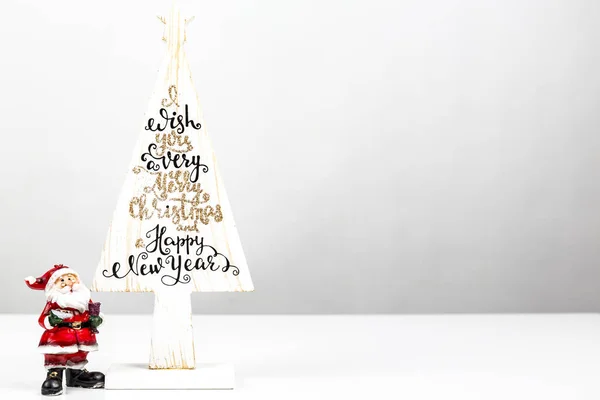 Beautiful Minimal Christmas Wood White Tree Merry Christmass Happy New — Stock Photo, Image