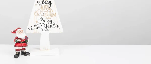 Beautiful Minimal Christmas Wood White Tree Merry Christmass Happy New — Stock Photo, Image