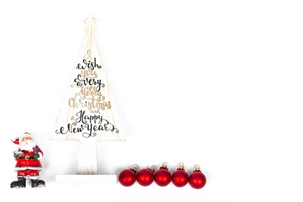 Beautiful Minimal Christmas Wood White Tree Merry Christmass Happy New — Stock Photo, Image