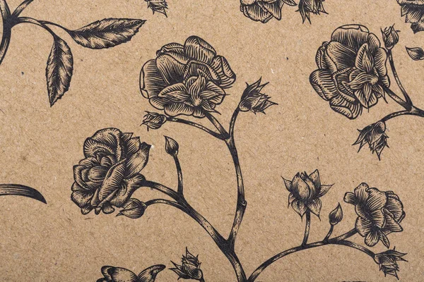 概念抽象花卉无缝图案植物区系表面设计 可重复的主题与风格化的花织物包装纸背景 花在棕色牛皮纸 — 图库照片