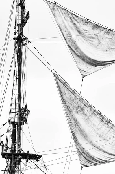 セーリング船海の正面の海岸線黒と白 — ストック写真