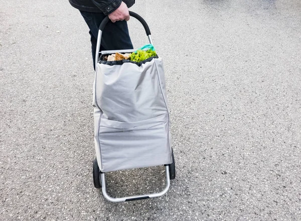 Man Walking Street Briefcase Trolley Bag Vegetable Early Morning Market — Stock Photo, Image