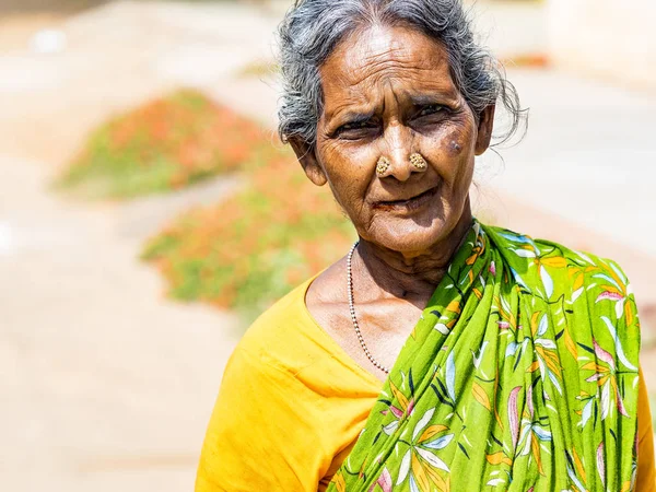 Puduchery Indien Dezember Circa 2018 Unbekannte Bäuerin Mit Saree Kleid — Stockfoto