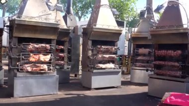 Rouen de Armada için sokakta barbekü tam domuz ızgara