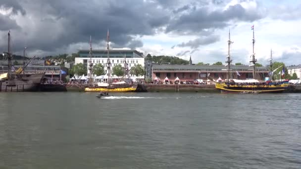 Rouen Fransa Armada Için Seine Büyük Yelkenli Schooner Fırkateyn Donanma — Stok video