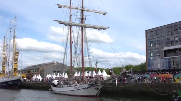 International Exhibition Biggest Sailboats Schooner Frigate Navy Boats Seine Armada — Stock Video