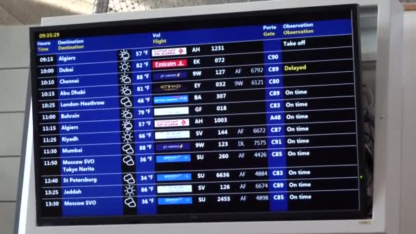 Airport Flight Information International Departure Board Paris Airport — Stock Video