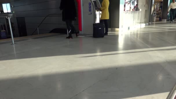 2018年12月 フランス パリ空港ホール内を飛行する前に未確認の乗客 足や荷物に近いUo — ストック動画