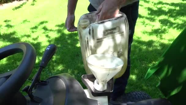 Senior Gardener Ride Lawn Mower Cutting Grass — Stock Video