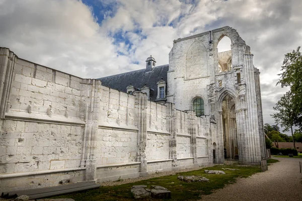 SAINT WANDRILLE, FRANCE - August Circa, 2020. Building with some ruins of the monastry of saint Condedus monk, destroyed during 1944 world War in Normandy, France,. Benedictin monstry Abbey, carolingian style basilica